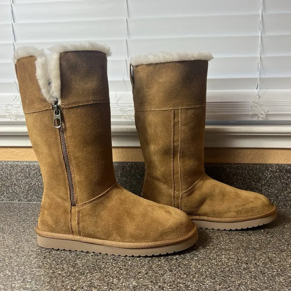 Koolaburra By Ugg 1114831 Chestnut Winter Tall Boot Women Sz 7 Sherpa Lining Zip